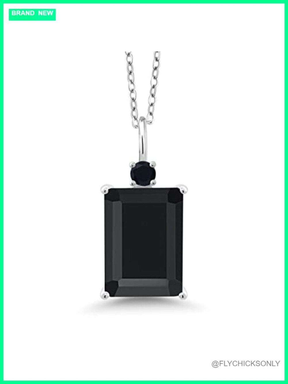 925 Sterling Silver Black Onyx Pendant Necklace Emerald Cut for Women 18 Inch